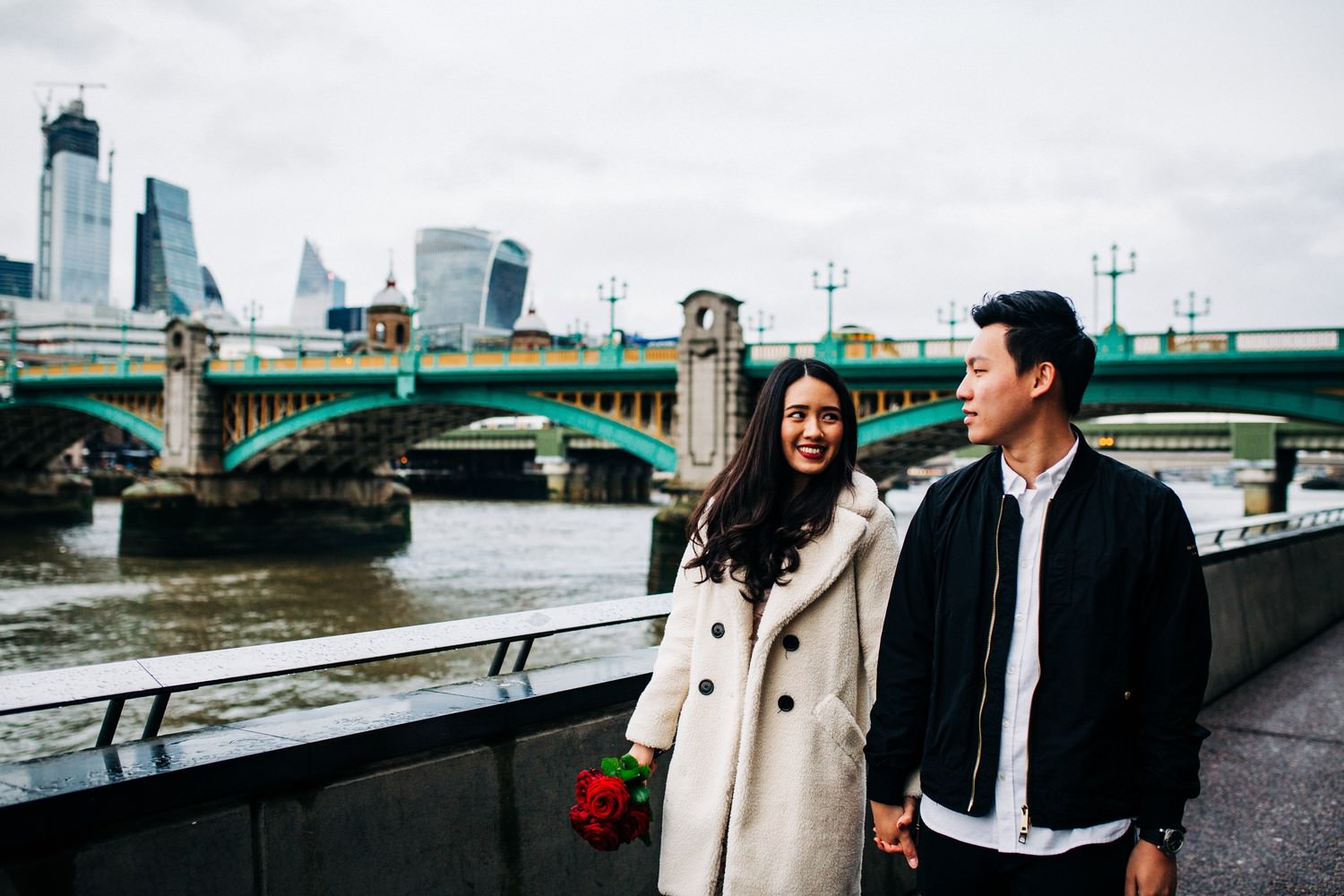 Relaxed engagement shoot at Borough Market, South Bank, London