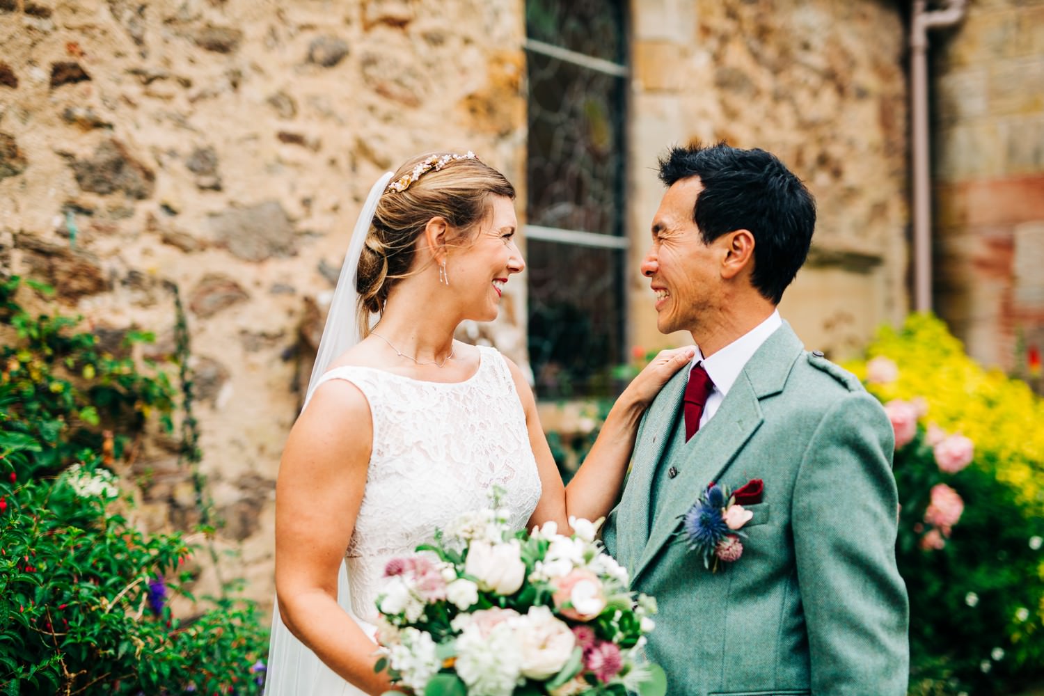 Relaxed East Lothian Scottish church wedding photography in North Berwick