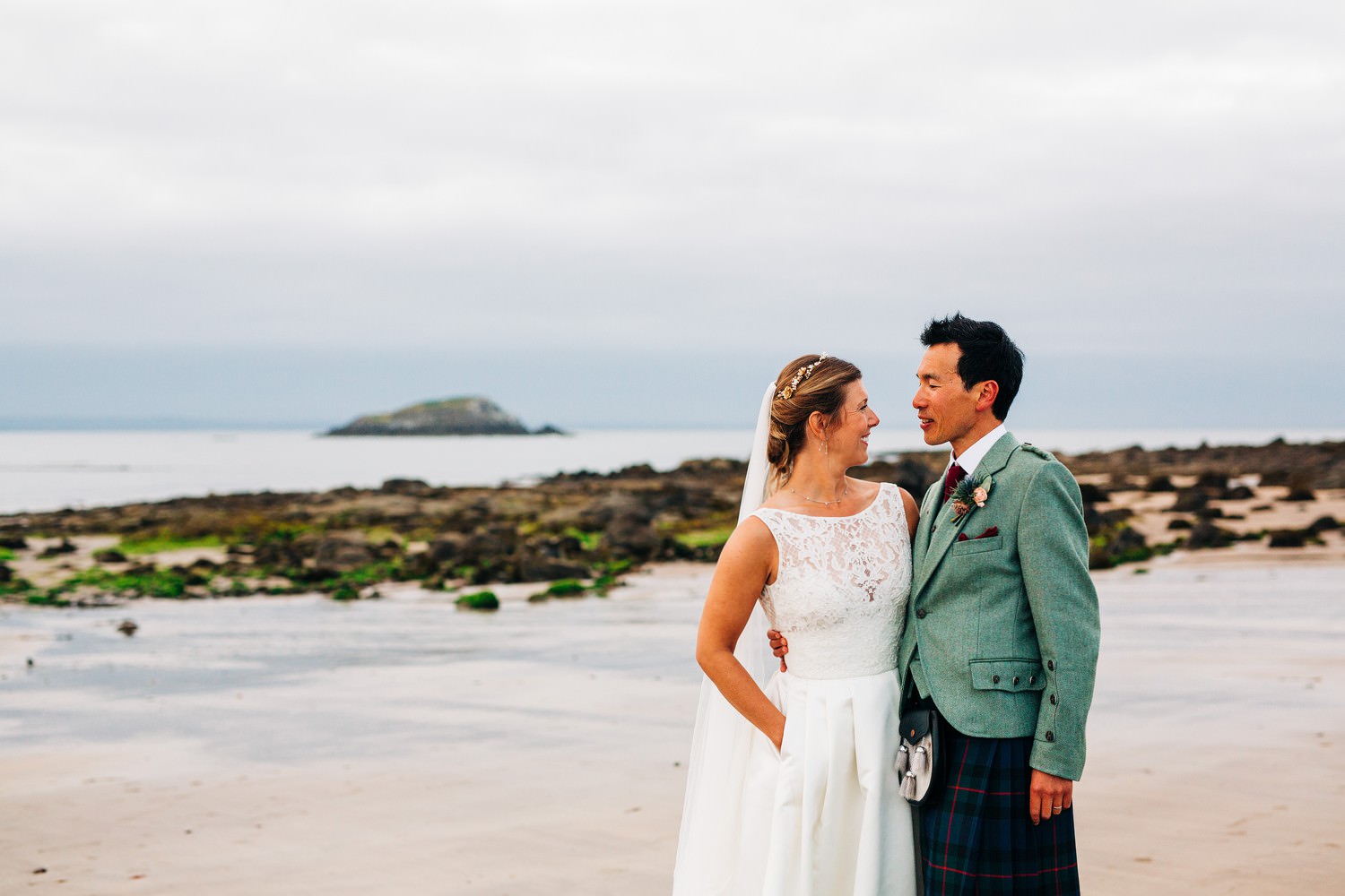 Relaxed East Lothian Scottish church wedding photography in North Berwick